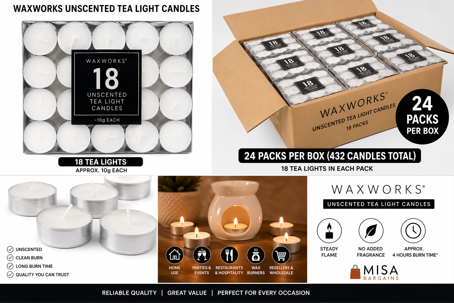 Wax Works Tealight Candles 18pk (10g)