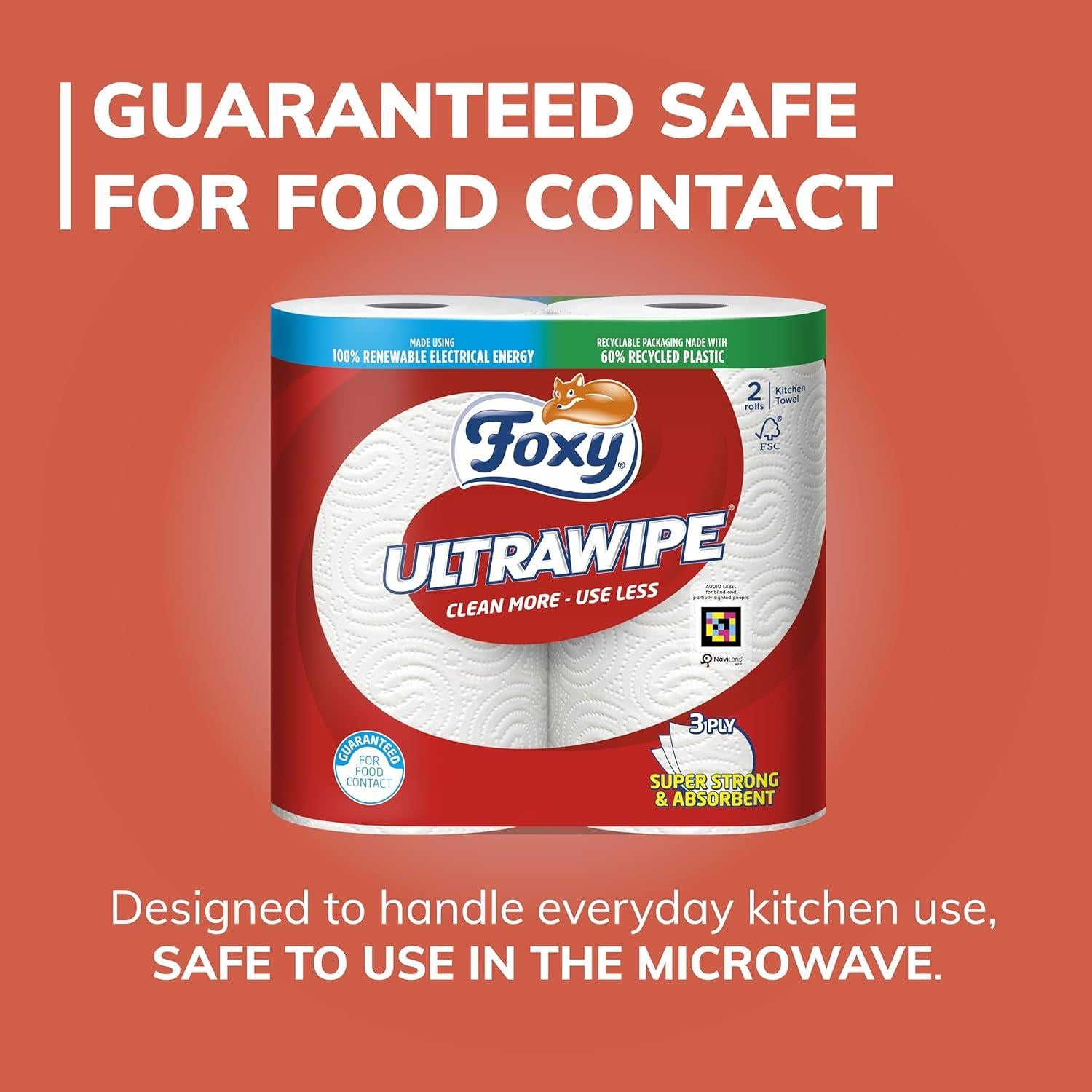 12 FOXY ULTRAWIPE KITCHEN TOWEL 3PLY 70SHEETS PER ROLL FSC® (6 X 2)
