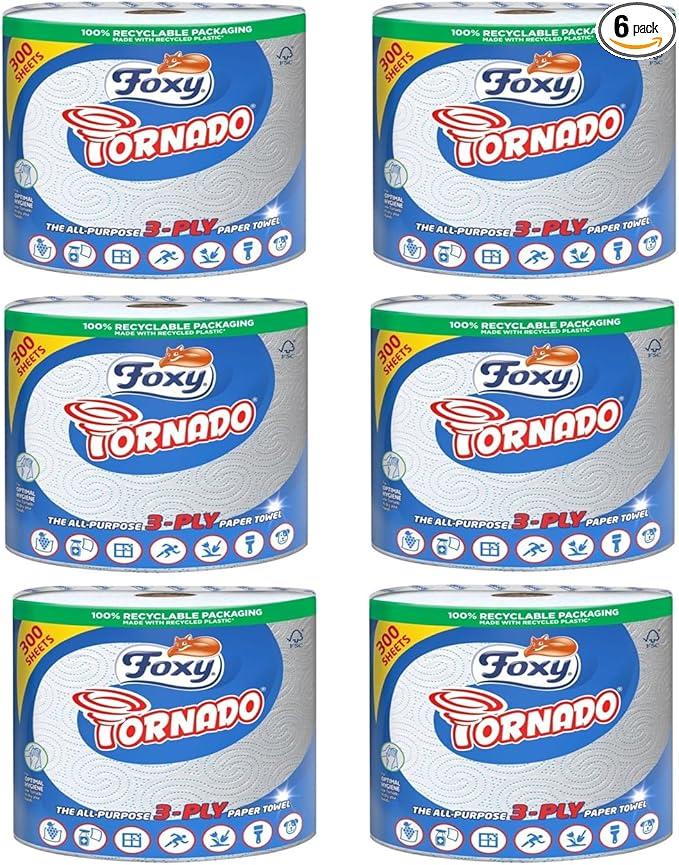 Foxy Tornado | 6 Rolls | 300 Rolls per roll | 3-ply Universal roll | 100% FSC® Certified Paper | 100% Recyclable Packaging