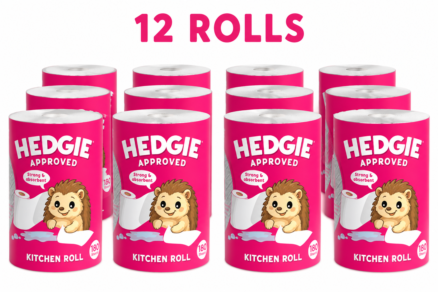 Hedgie Kitchen Towels 2 ply Strong Absorbent 180 Sheets / Roll