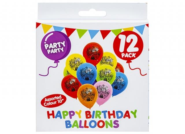 Printed Happy Birthday Balloons 10″ Pack Of 12