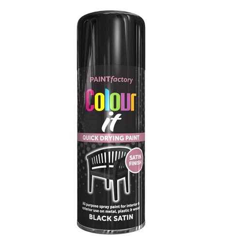 Paint Factory Quick Drying Black Satin Spray Paint 400ml