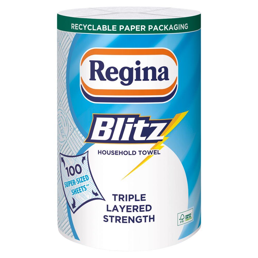 12 X Regina Blitz Kitchen Towel 3ply 100 Sheets Single Roll