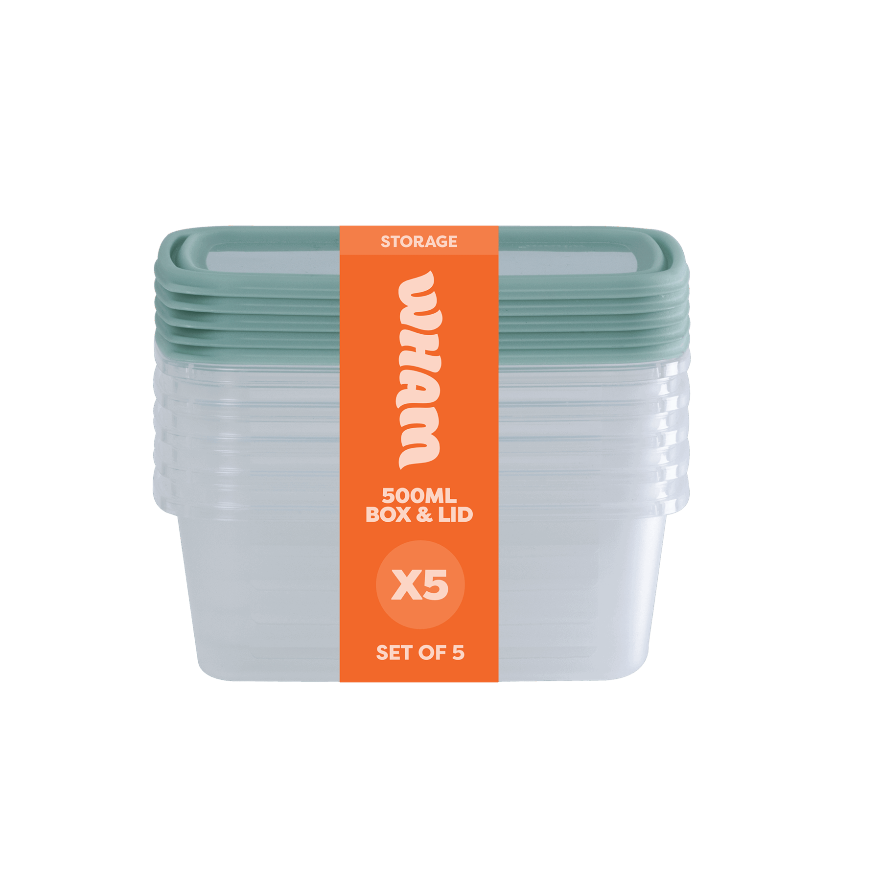 Wham Set of 5 Everyday 0.5L Food Box&Lid Clr/Blue