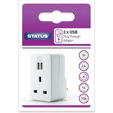 Status Twin USB Surge Protected Plug Through Adaptor Wall Charger, White