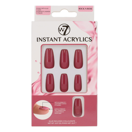 W7 Instant Acrylics - Rock n Rose Long False Nails With Glue