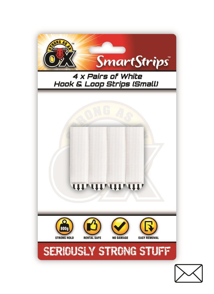 OX Smart Strips White Hook & Loop Strips Small 4PK