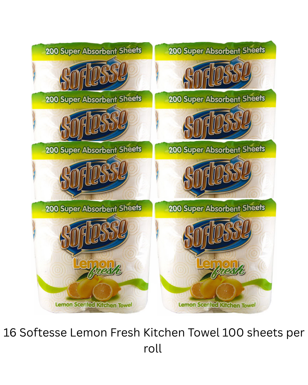  🧻 Softesse Lemon Fresh Kitchen Towels – (8 x 2 Rolls) 16 Rolls (100 Sheets Each) 🍋 - Premium Quality Tissue Online - Product Image