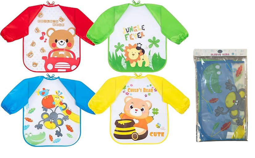 Pack of 4 Waterproof Sleeve Bibs With Elasticated Sleeves & Cuffs | High Quality Tissue Product Online - Product Image