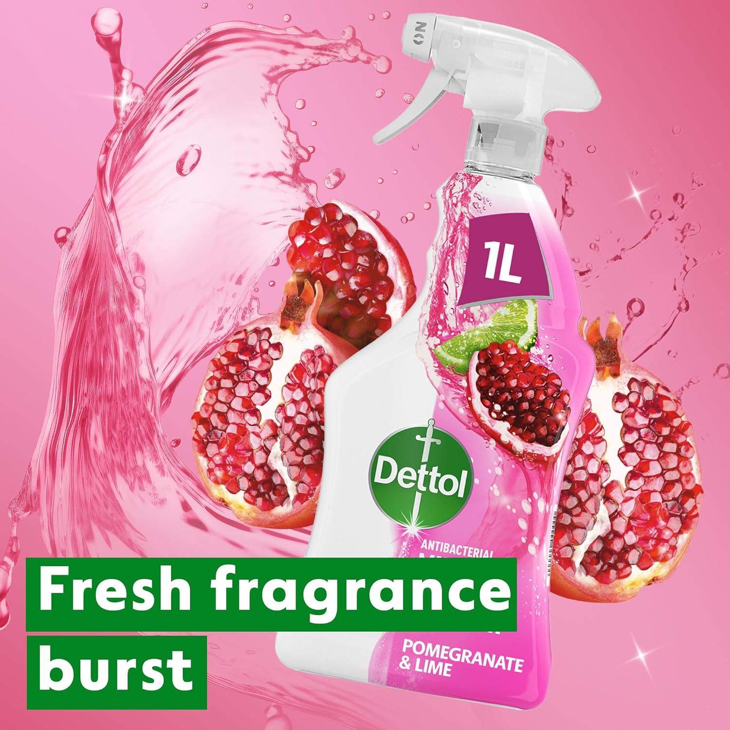 6 x Dettol Power and Fresh Pomegranate and Lime Multi Purpose Spray 1Litre