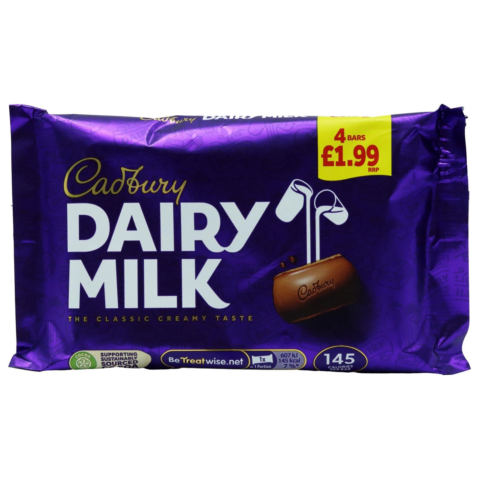 Cadbury Dairy Milk 4pk Pm £1.99 16/08/26