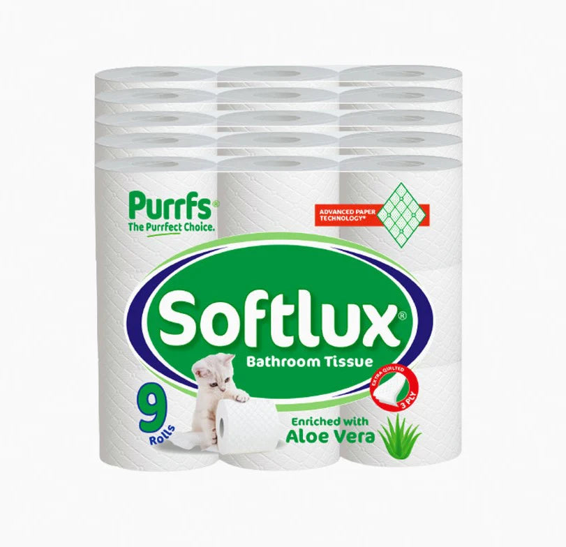 Softlux Purrfs Aloe Vera 3 Ply Toilet Rolls 150 Sheets 135 Rolls
