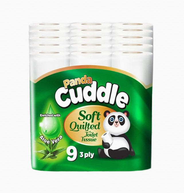  45 Panda Cuddle Aloe Vera Soft Quilted 3 Ply Toilet Tissue Rolls (9 Rolls x 5) - Premium Quality Tissue Online - Product Image