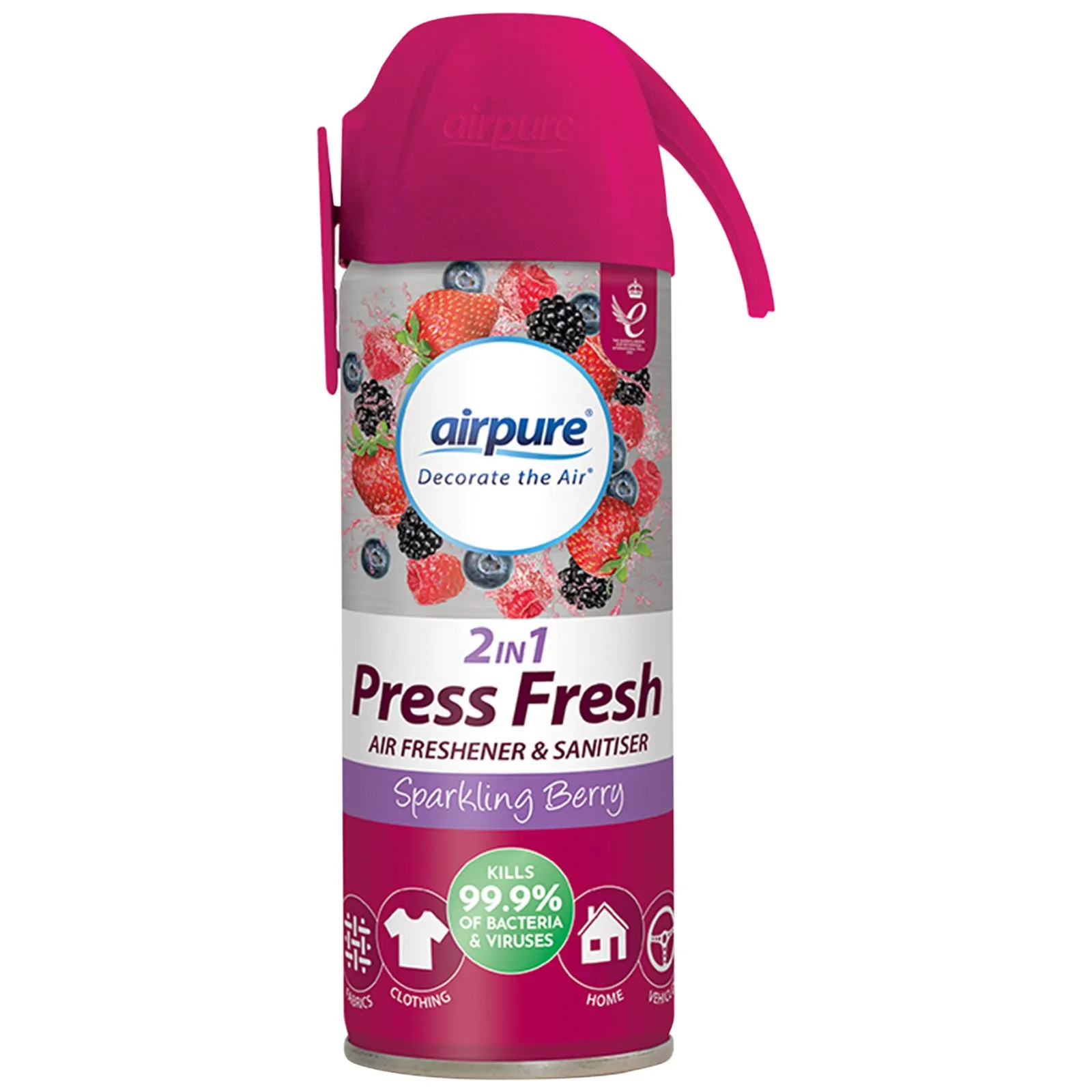 AIRPURE 2in1 Press Fresh Sparkling Berry Airfreshener & Sanitiser 180ml