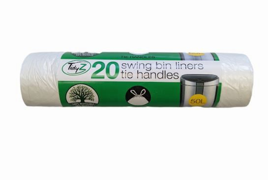 Tidyz 20 Swing bin Liners with Tie handles 50L