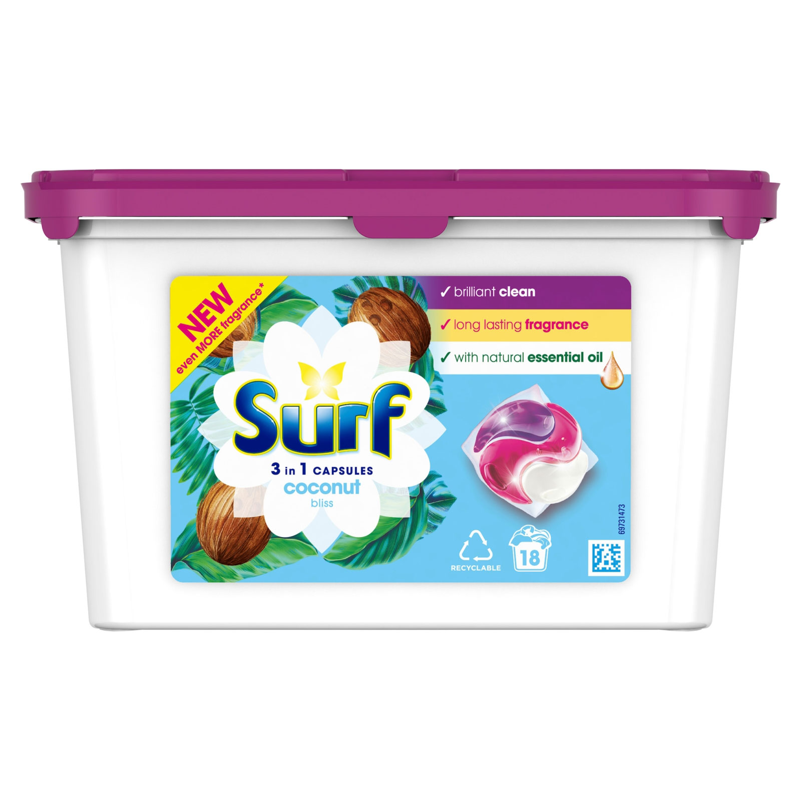 Surf Coconut Bliss Laundry Detergent Capsules, 18 Tabs