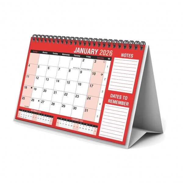 Red & Black Month to View Desktop Planner for 2026