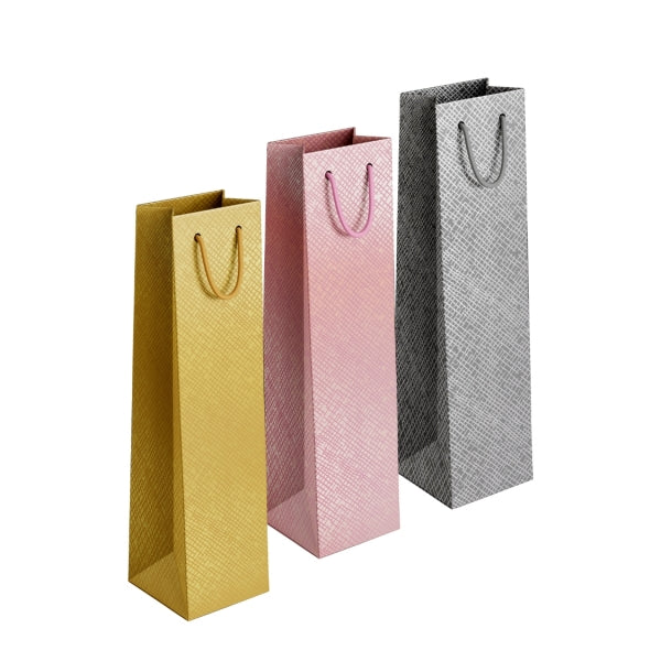 Cross-hatch Embossed Metallic G&S Giftbag Bottle, 12x36x10cm