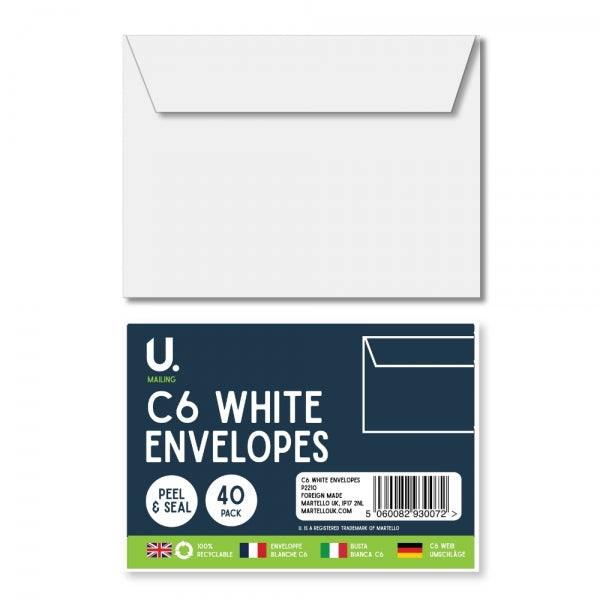 C6 White Envelopes, 40pk