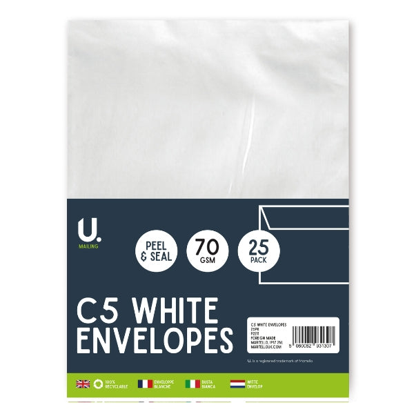 25 Pack C5 White Envelopes