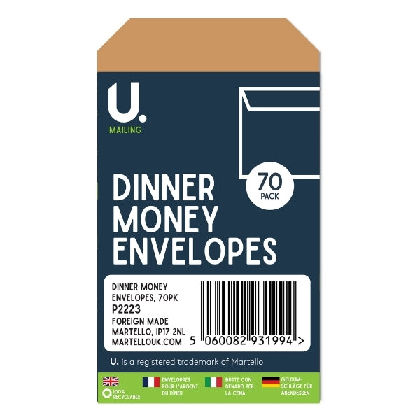 70 Dinner Money Envelopes