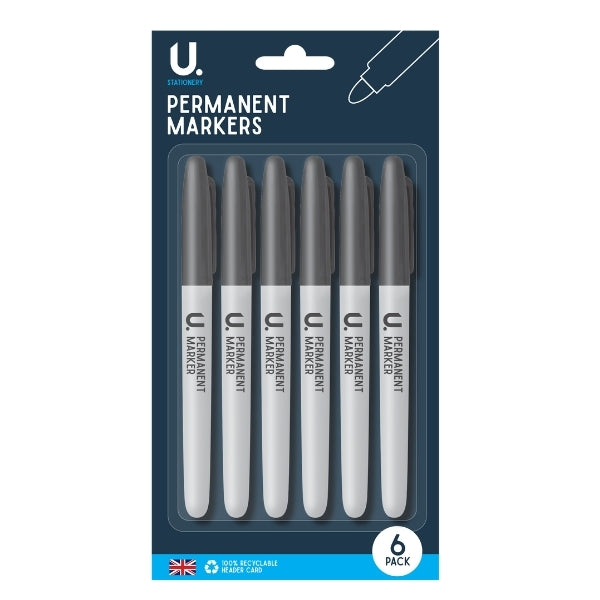 Permanent Markers, 6pk Black