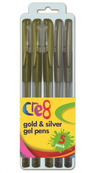 Gold and Silver Gel Pens 5 Pack