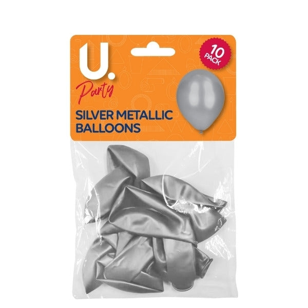 Silver Metallic Ballons 10Pk