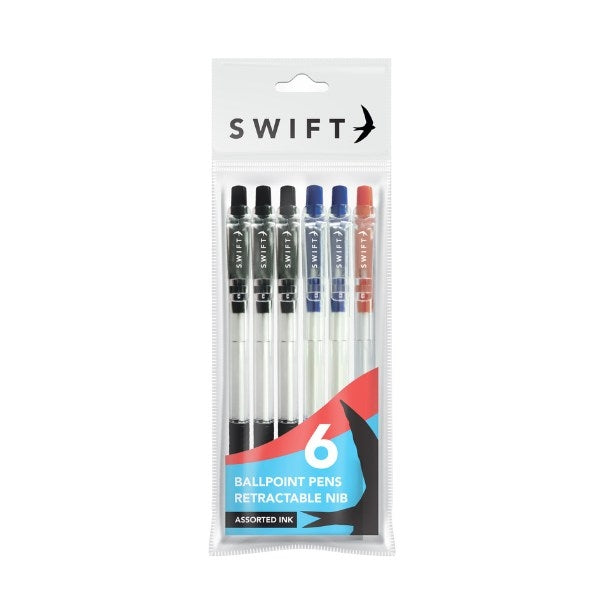 Retractable Ballpoint Pens 6pk Assorted