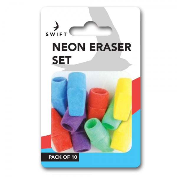 Neon Pencil Top Eraser Set 10pk