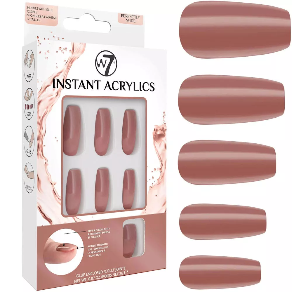 W7 Instant Acrylics - Perfectly Nude Long False Nails With Glue