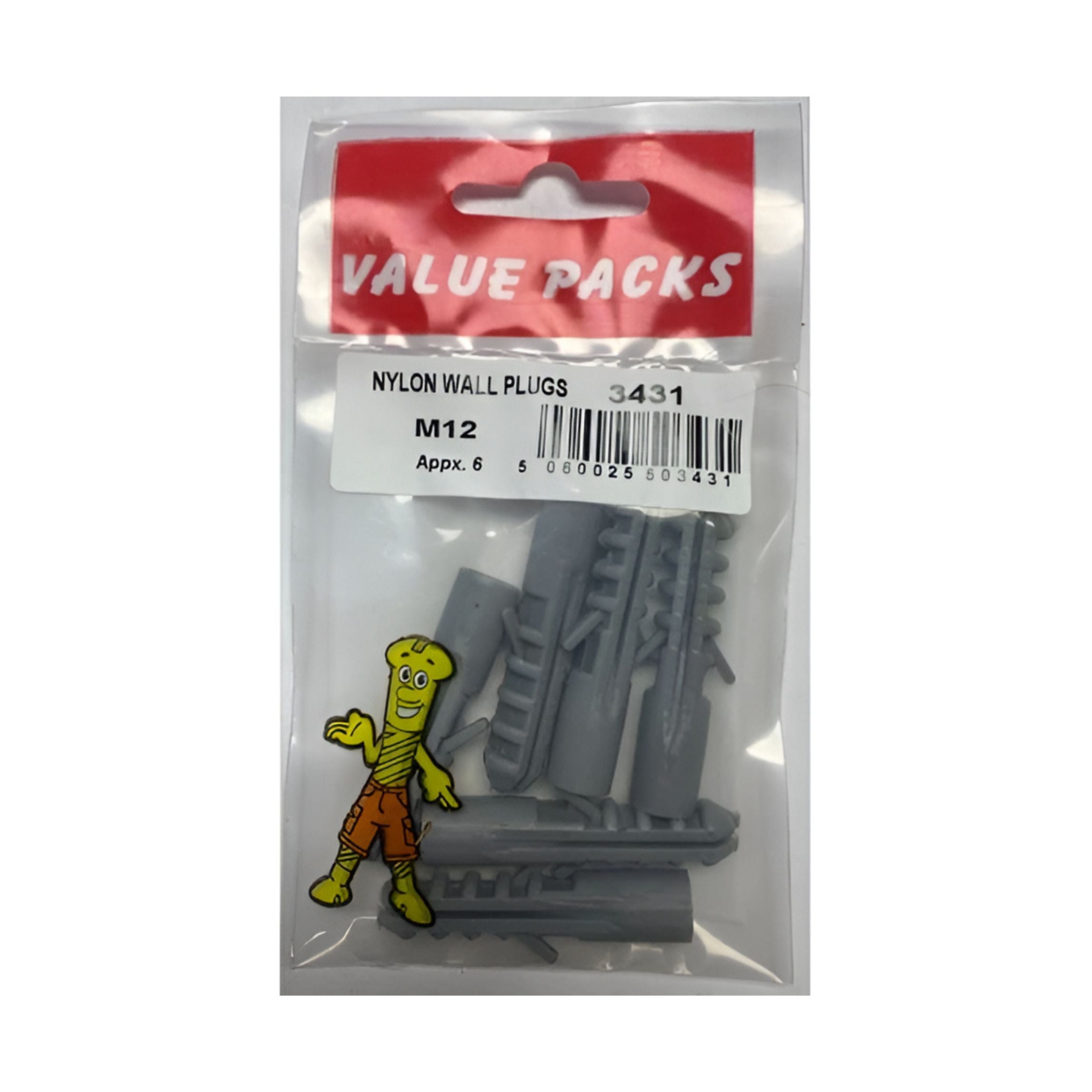 FastPak 12mm Nylon Wall Plugs Heavy Duty Fixings for Masonry & Concrete