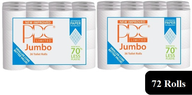 72 Rolls PPC Jumbo 2ply 11160 Sheets Bathroom Luxury Quilted Toilet Rolls  (2*36pk)