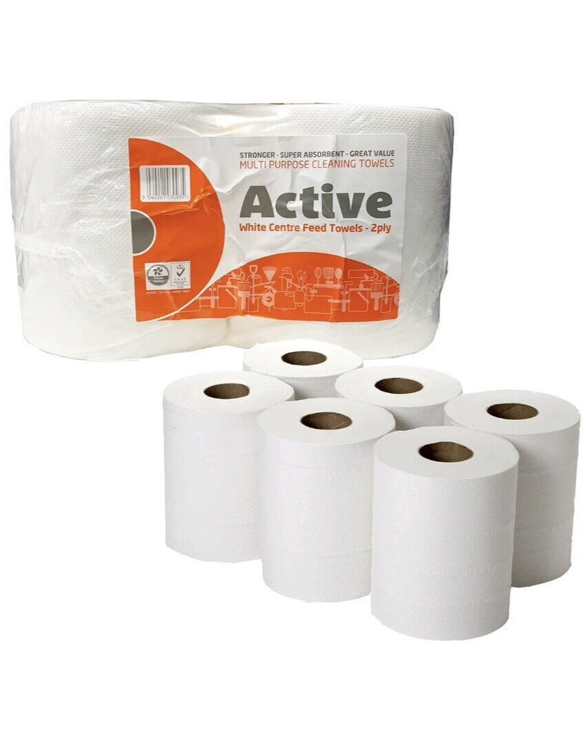 Active White Value Centrefeed Paper Tissue 6 Roll Pack
