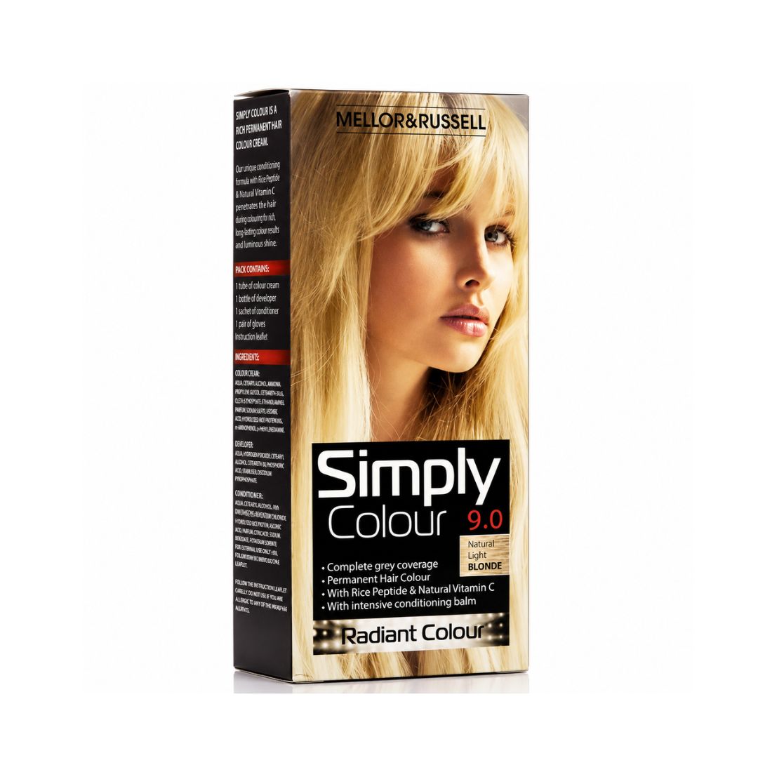 Simply Colour 9.0 Natural Baby Blonde Hair Dye Ammonia-Free Permanent Color with Full Grey Coverage