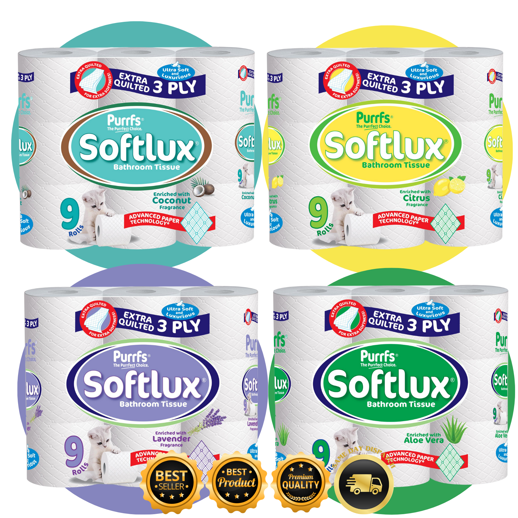 135 Softlux Toilet Rolls 3 Ply Bathroom Tissue Paper 45 x 3 135 Rolls Original, Coconut and Lavender Scented Toilet Tissue
