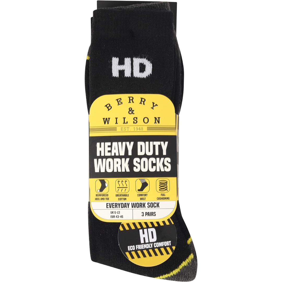 Heavy Duty Work Socks 3 Pairs Berry & Wilson Black UK 6-12