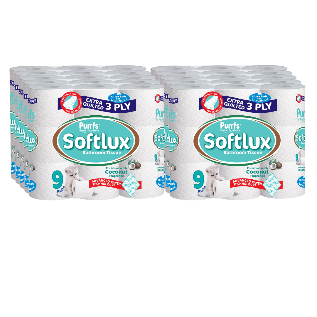 90 Softlux 3 Ply Bathroom Tissue Enriched with Coconut Fragranced Toilet Rolls