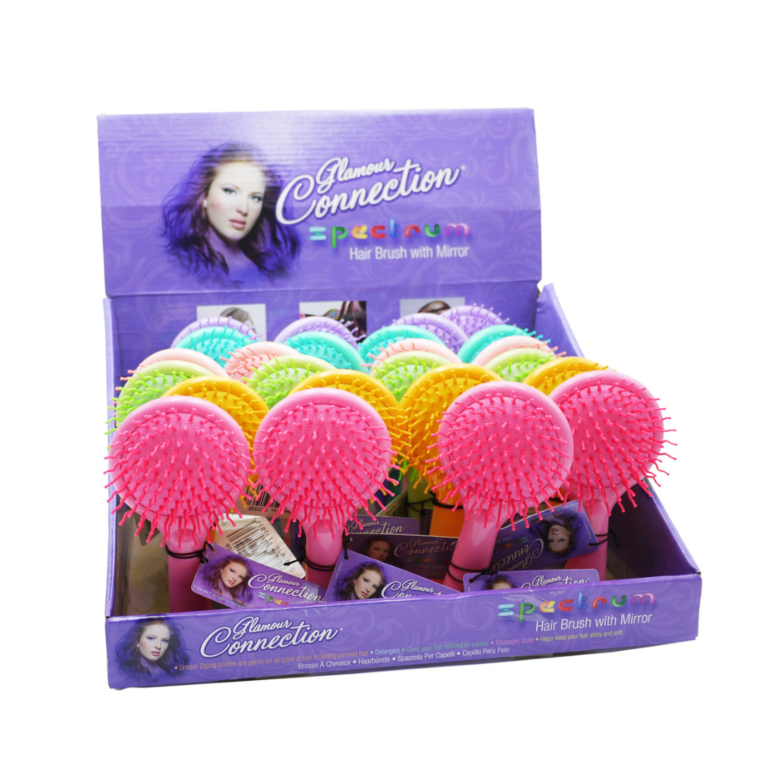 Medium De-tangling Hair Brush With Mirror 6 Assorted