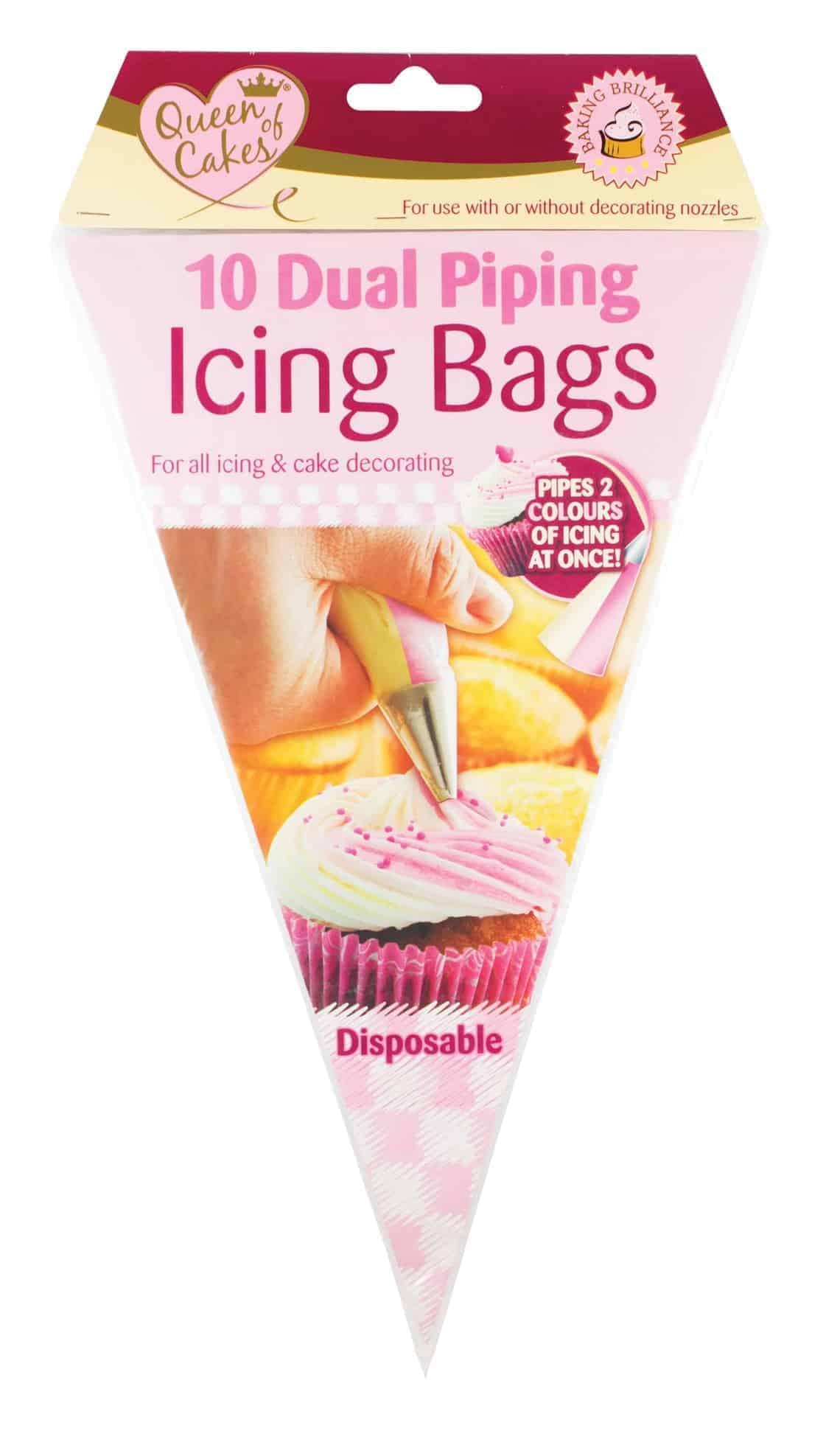 Queens of Cakes 10 Dual Piping Icing Bags