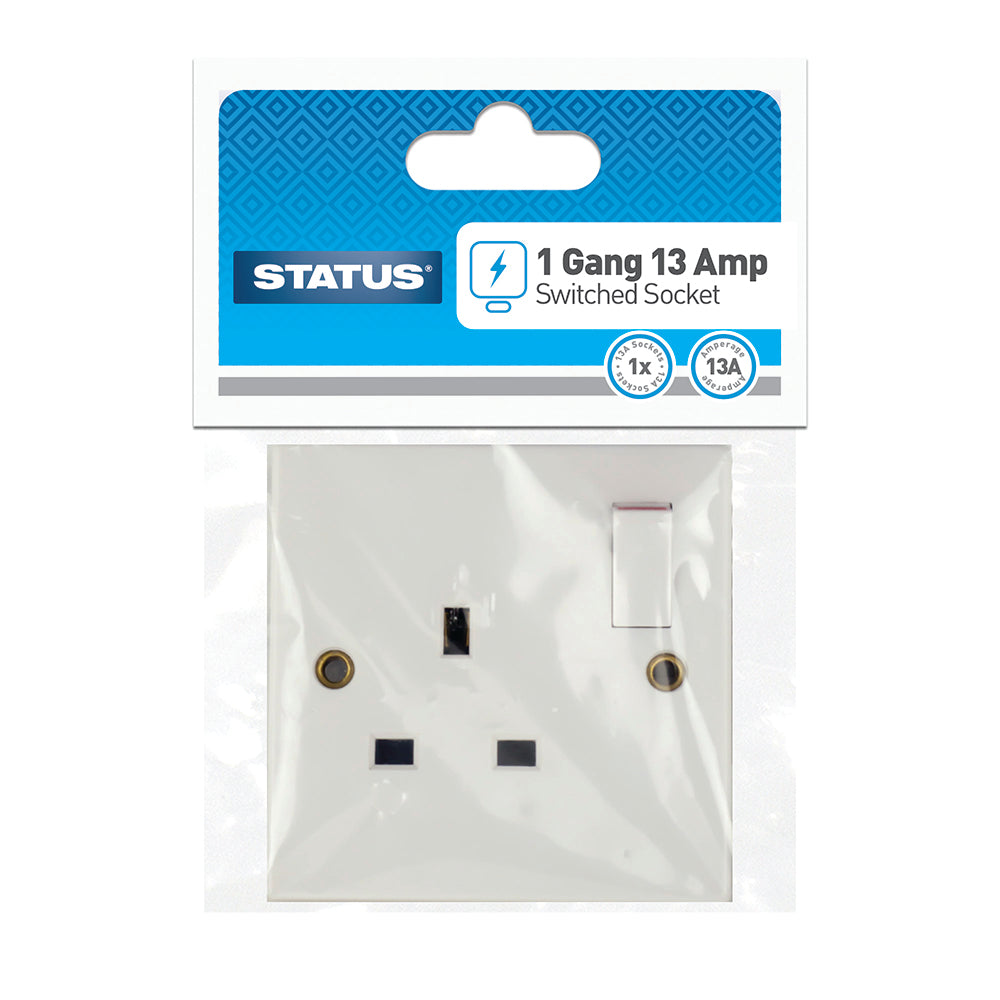 Status 1 Gang Switched Wall Socket Carded