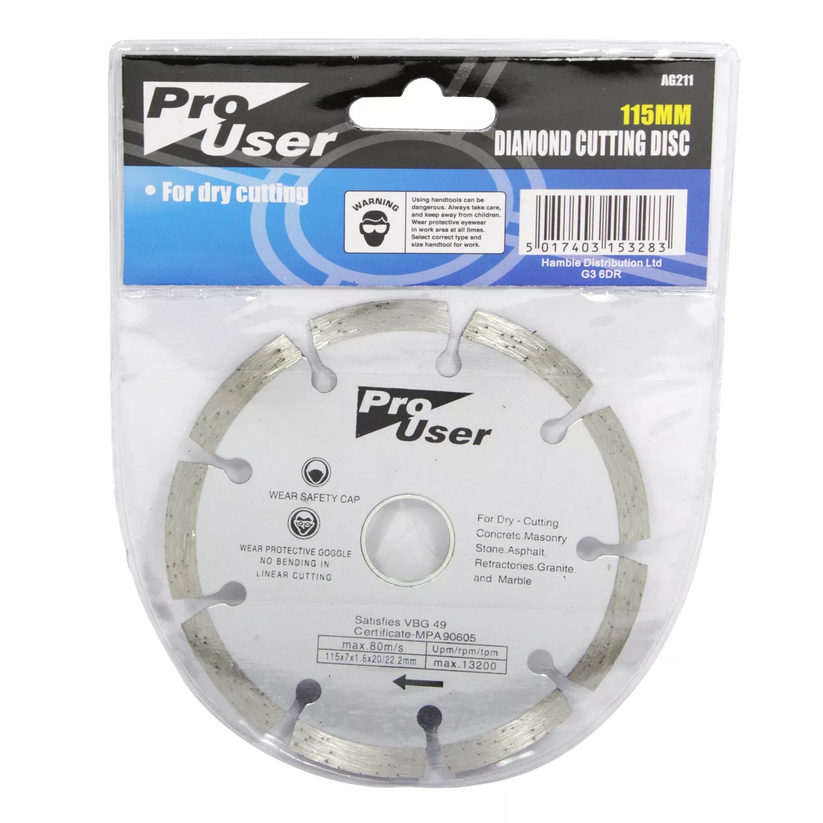 Pro User 115mm Diamond Cutting Disc - Dry