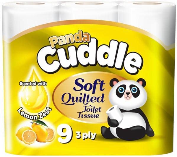 Panda Cuddle Lemon Soft Quilted 3 Ply 160 Sheets Toilet Tissue Rolls 90 Rolls