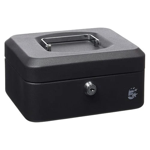 Ashley 10 Inch Lock and Key Cash Box, Note and Coin Tray Black
