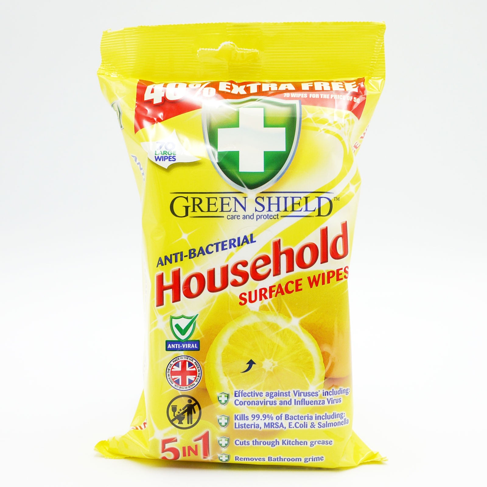 GREENSHIELD ANTIBAC HOUSEHOLD SURF WIPE 12 PACKS OF 70 WIPES