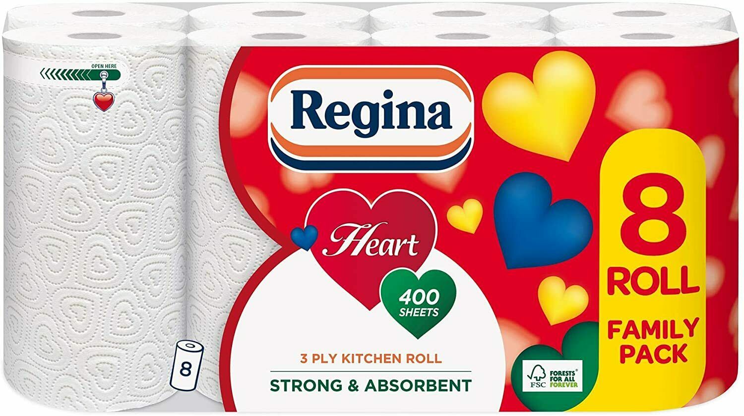 48 Rolls Regina 3 Ply Tissue Paper Heart Kitchen Cleaning Towel Bulk Buy (8x6)
