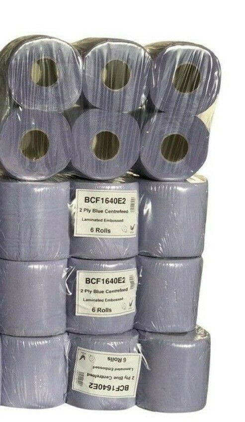 24 Rolls Blue Centre feed Rolls Embossed 2ply Wiper Paper Towel 45M (6*4)