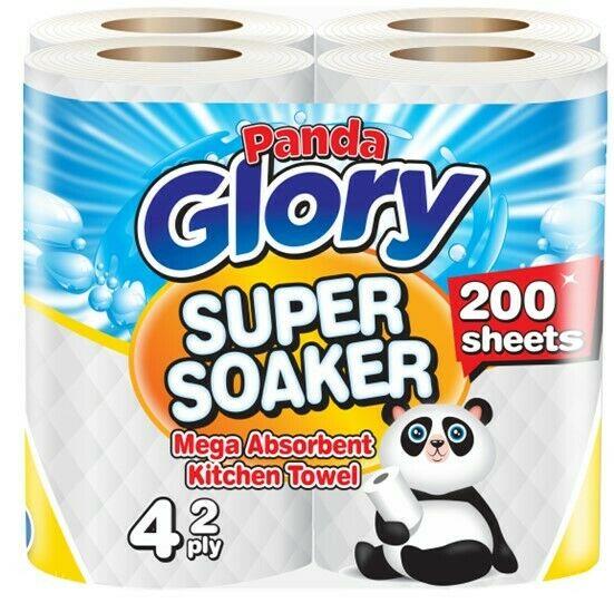 4 Rolls Panda Glory Super Soaker 2 PLY Mega Absorbent Kitchen Towel