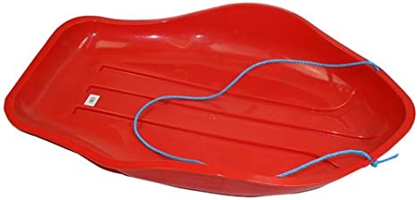 JVL Deluxe Heavy Duty Snow Sledge Toboggan with Cord - Red, Adults, Children